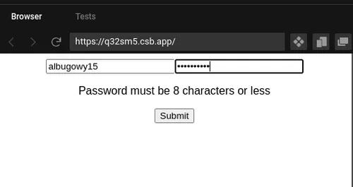 Password less than 8 characters