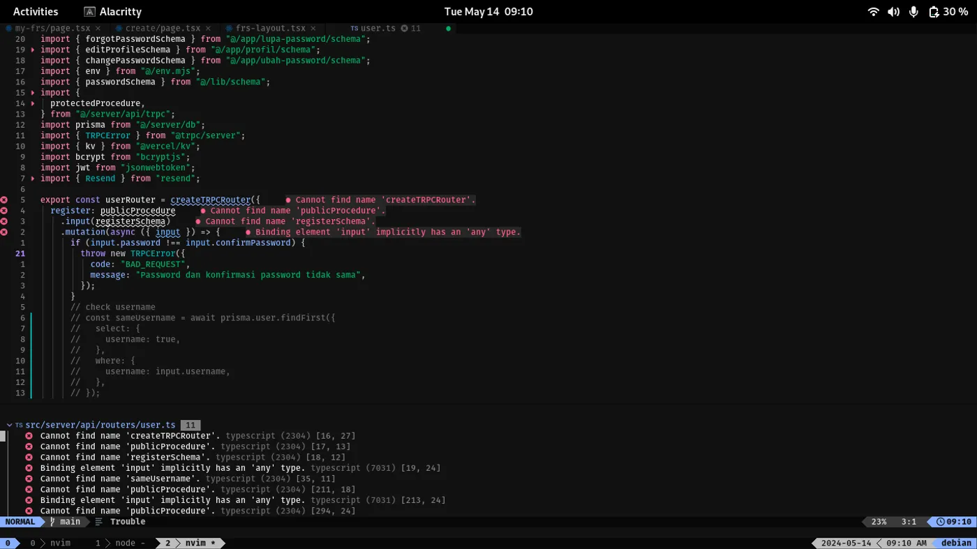 Neovim error highlighting with trouble plugin and LSP